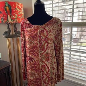 Jones New York Red and Cream Paisley Top